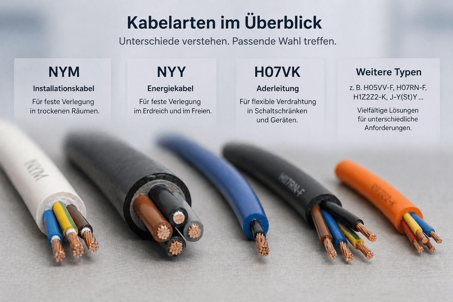 Kabelbezeichnungen entschlüsselt: NYM, NYY, H07RN-F & Co. - Kabelkaufhaus