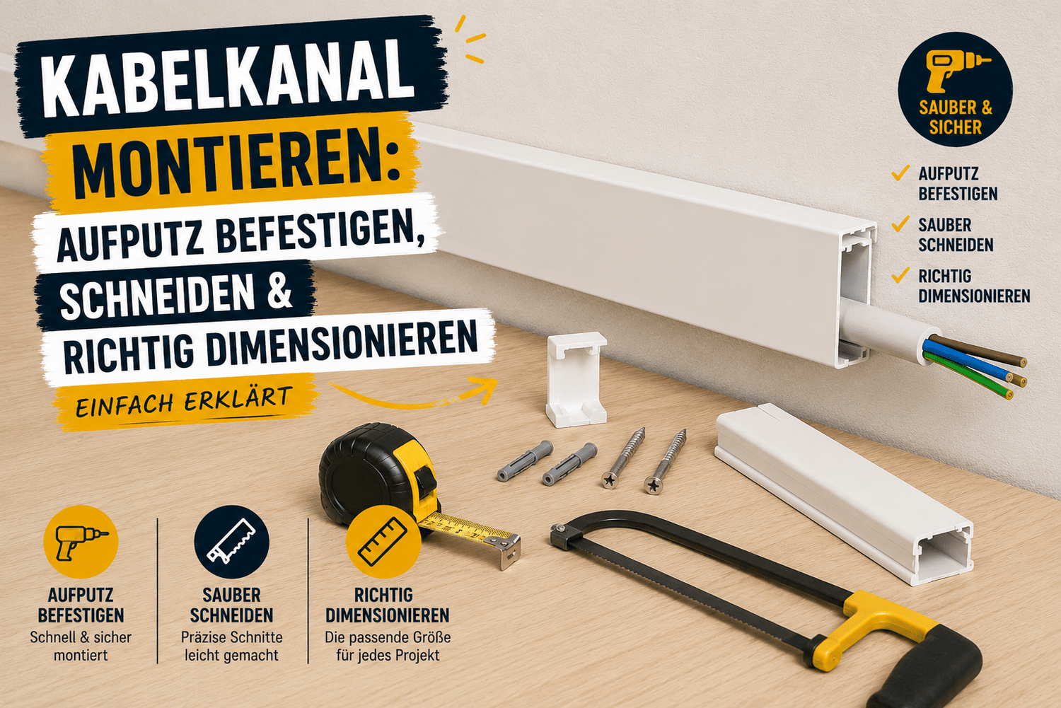 Kabelkanal montieren: Aufputz befestigen, schneiden & richtig dimensionieren - Kabelkaufhaus