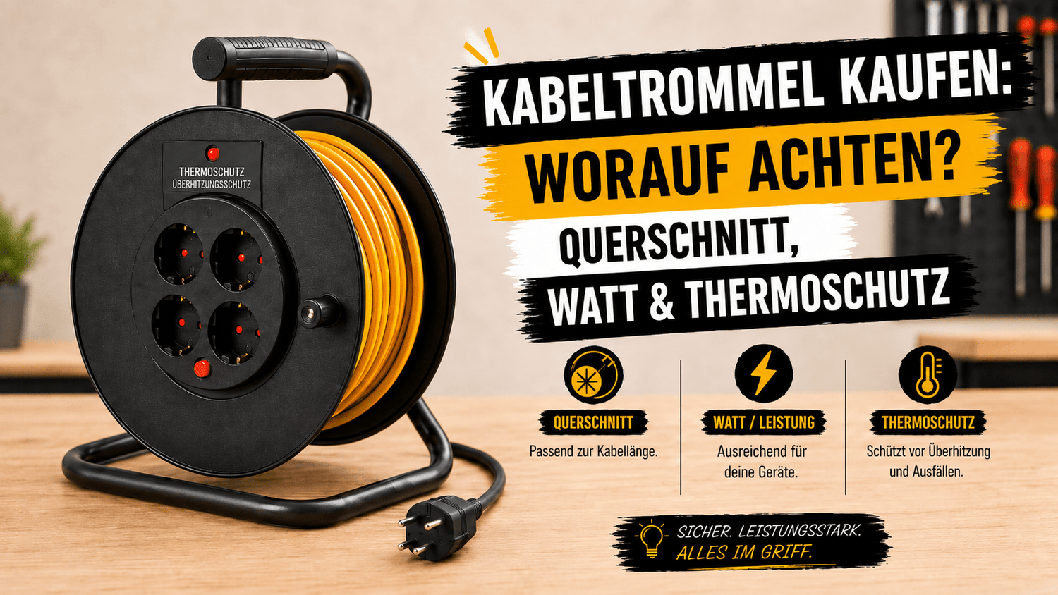 Kabeltrommel kaufen: Worauf achten? Querschnitt, Watt & Thermoschutz - Kabelkaufhaus