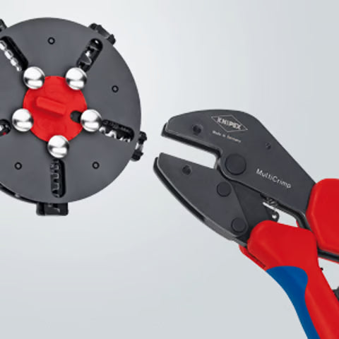 Crimpzange MultiCrimp® mit Wechseleinsätze für alle gängigen Kabelschuhe, Verbinder und Aderendhülsen