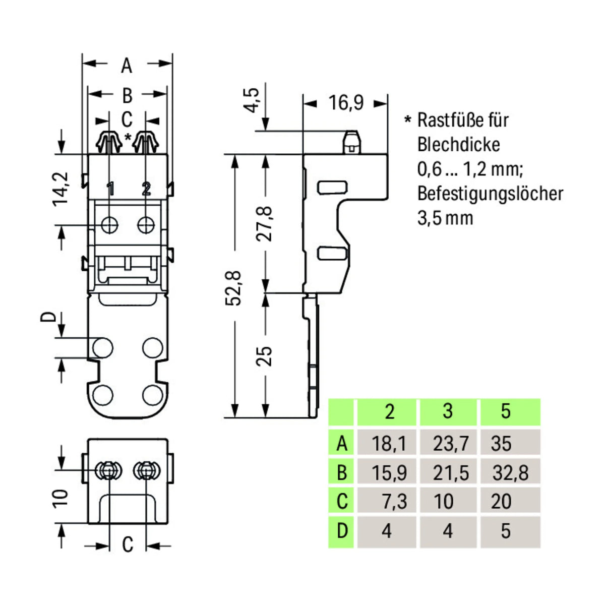 Befestigungsadapter Serie 221 mit Rastfuß oder für Tragschiene 15/35