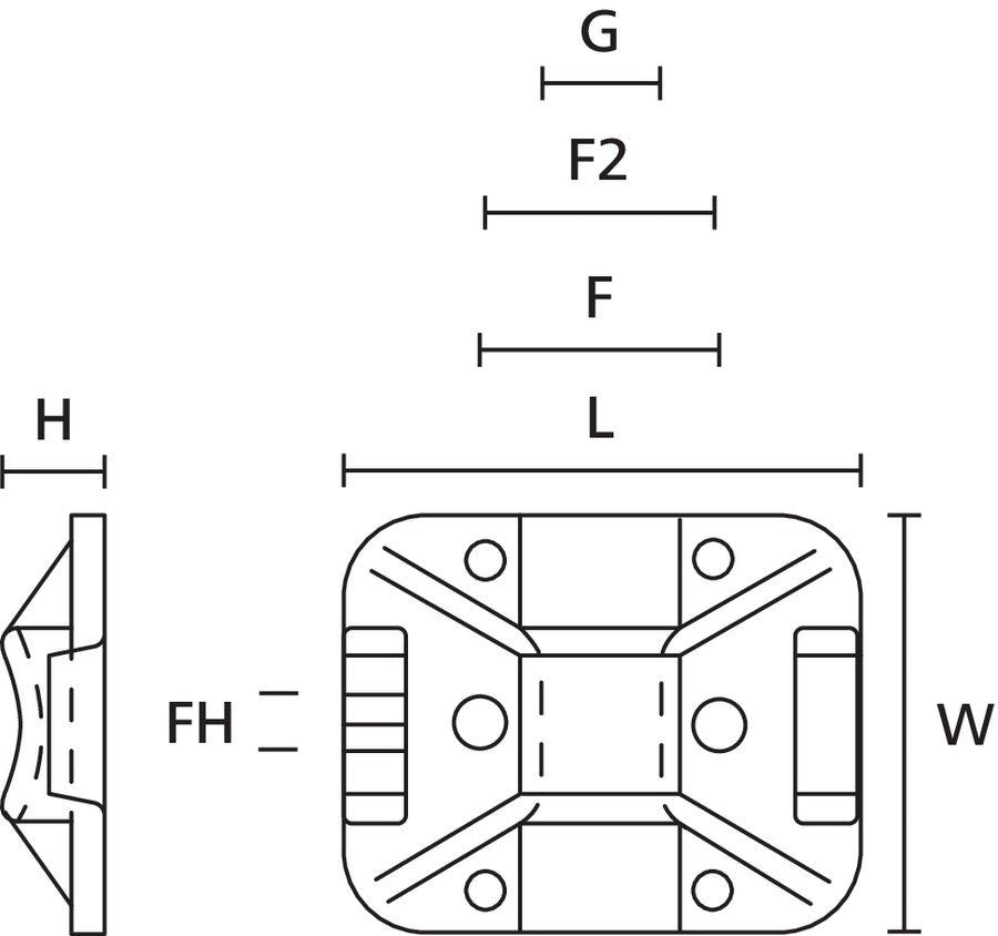 Befestigungssockel für Kabelbinder TY8G1-N66-NA-C1 – Maßzeichnung