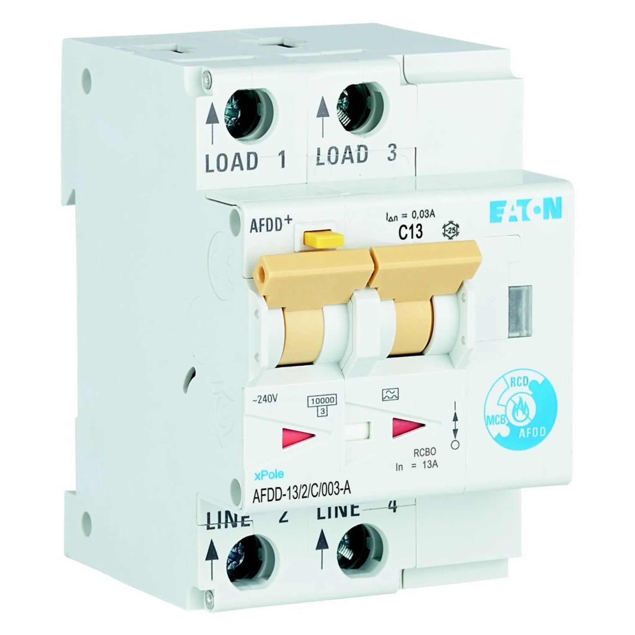 Brandschutzschalter mit FI/LS AFDD 2P Typ A 10 kA – Produktbild Ansicht links