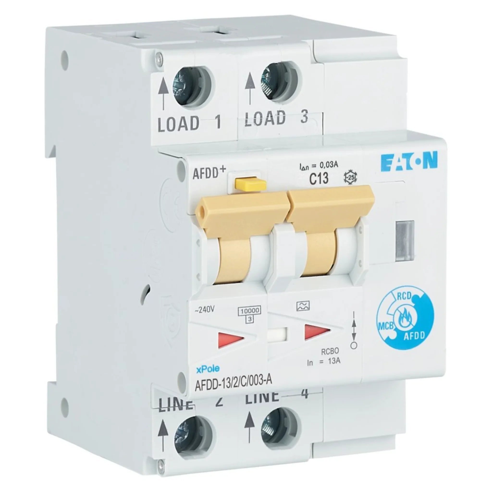 Brandschutzschalter mit FI/LS AFDD 2P Typ A 10 kA – Produktbild Ansicht links