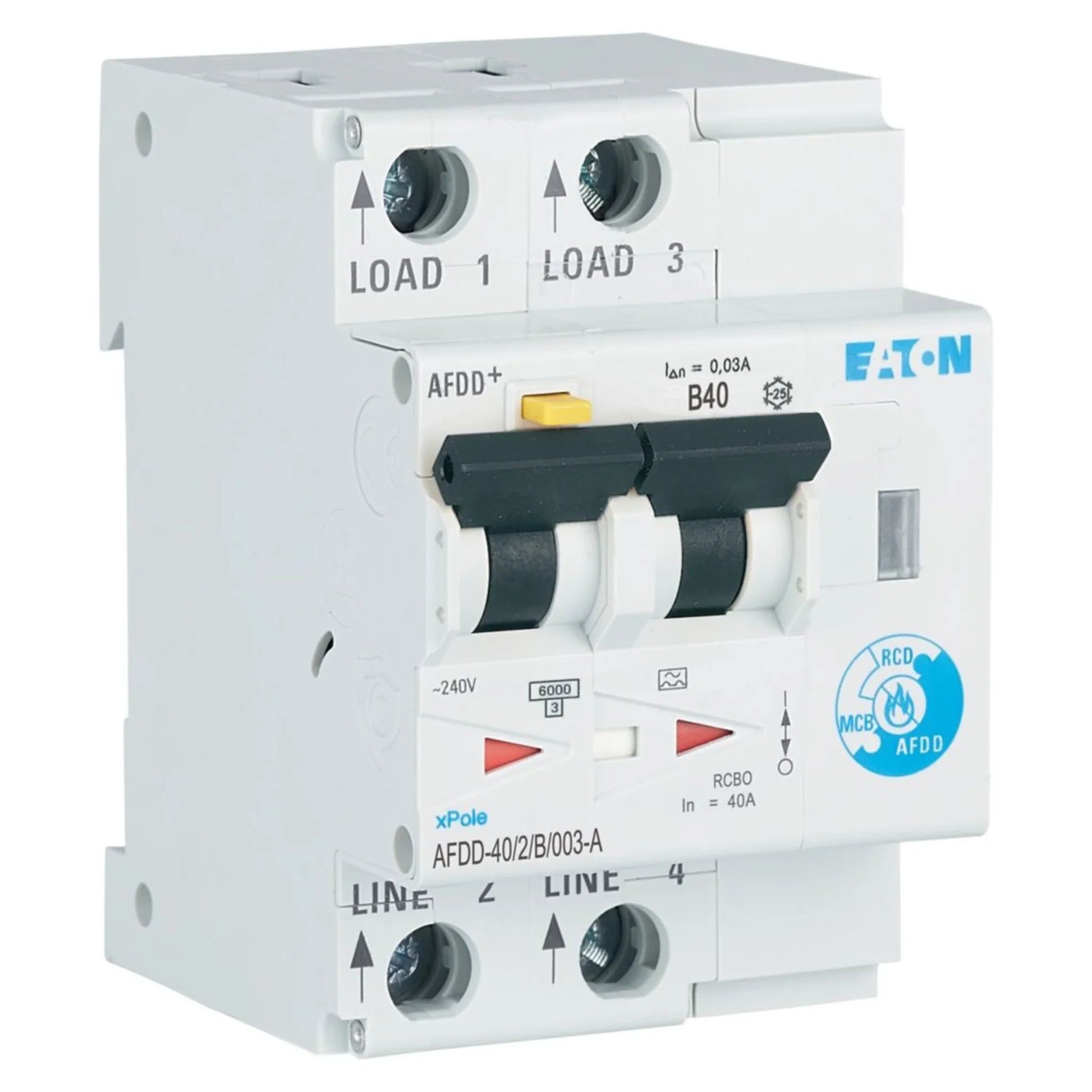 Brandschutzschalter mit FI/LS AFDD 2P Typ A 6 kA – Produktbild Ansicht links