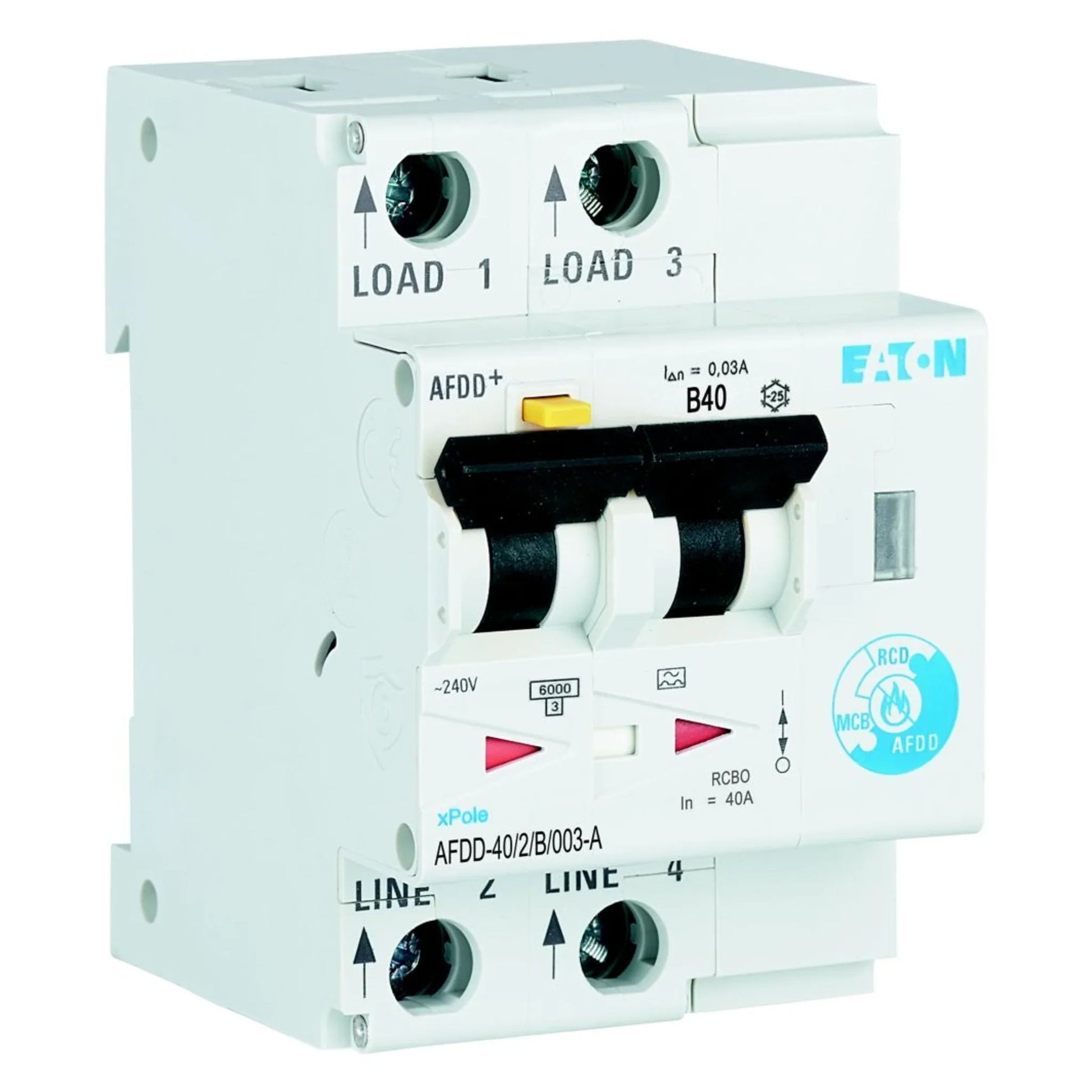 Brandschutzschalter mit FI/LS AFDD 2P Typ A 6 kA – Produktbild Ansicht links