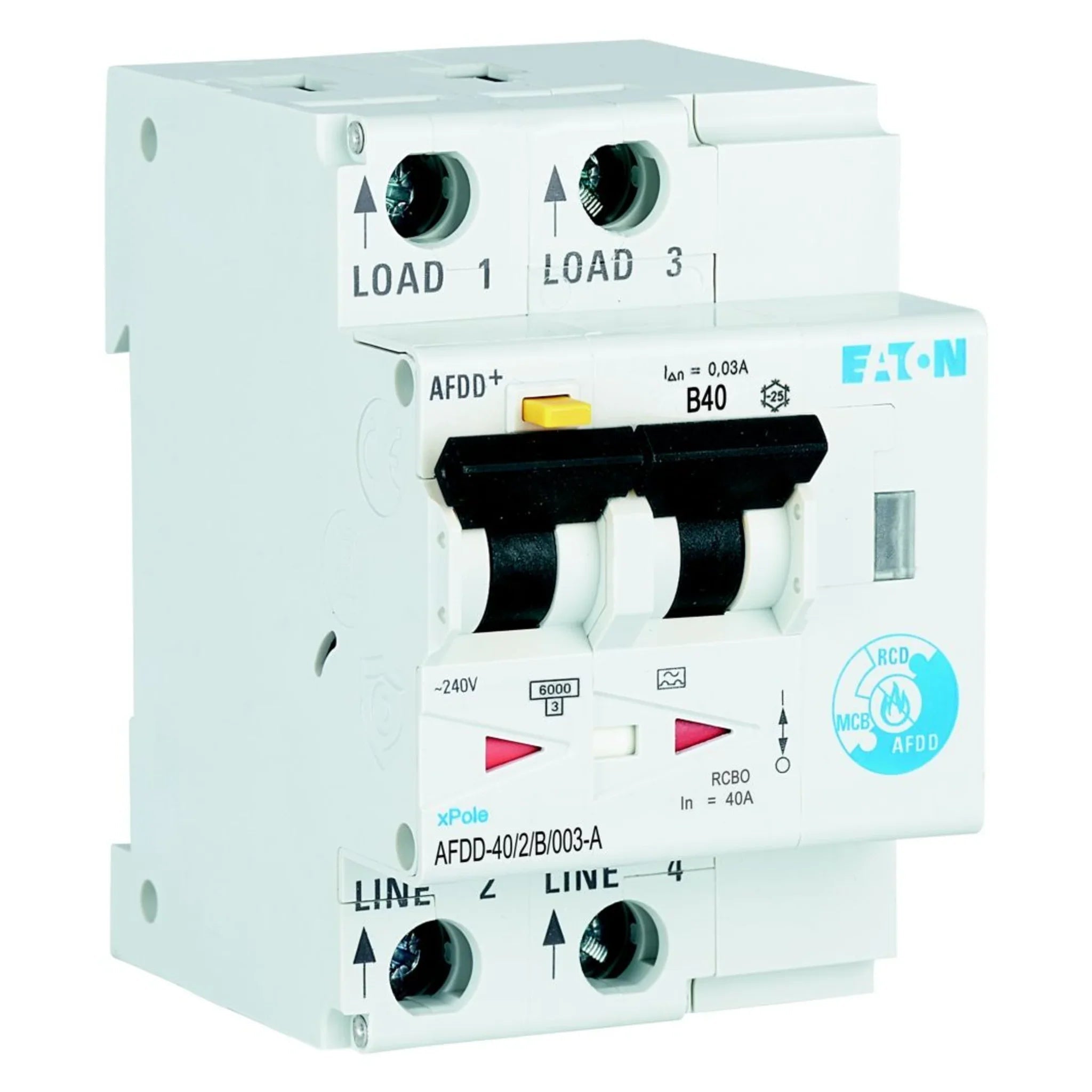 Brandschutzschalter mit FI/LS AFDD 2P Typ A 6 kA – Produktbild Ansicht links