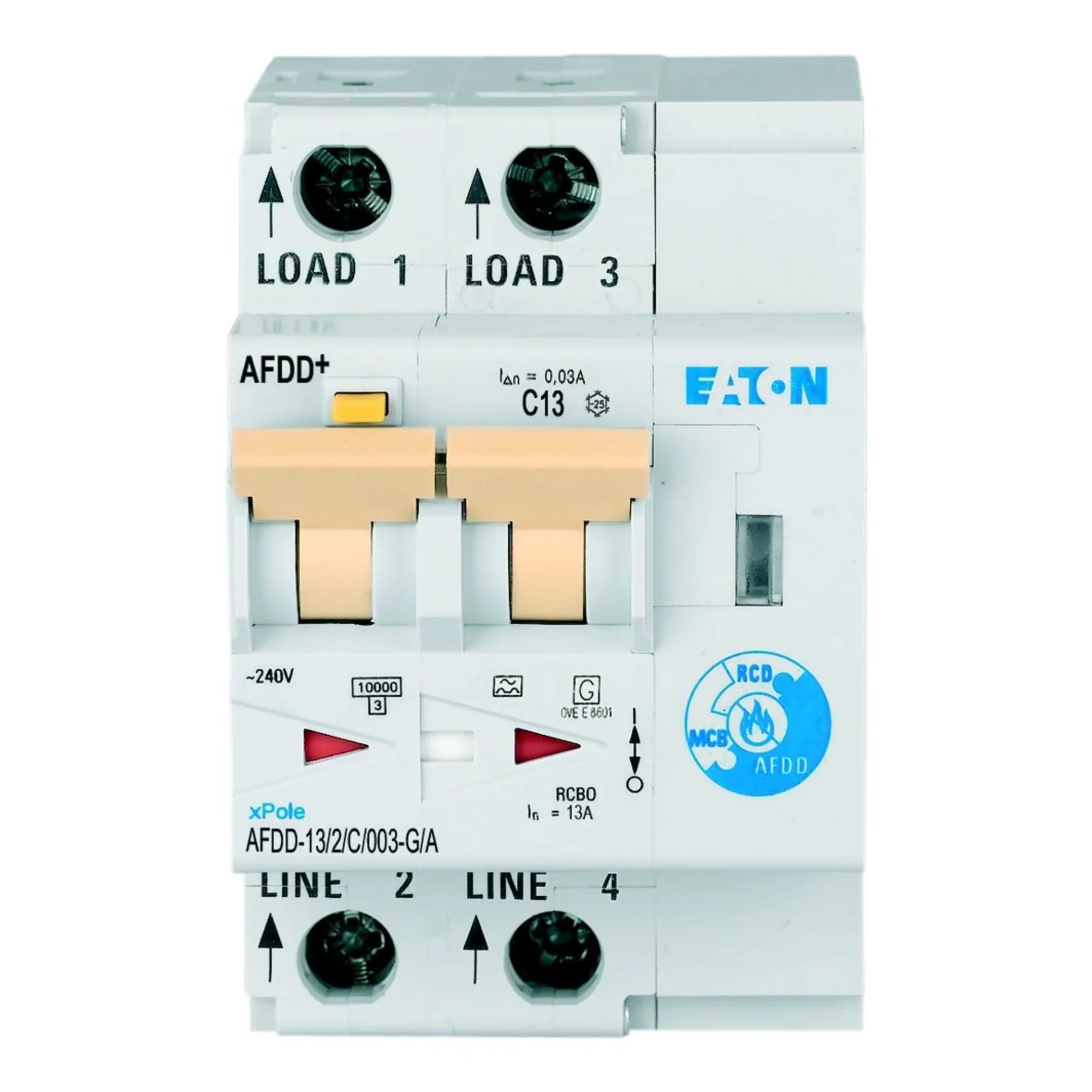 Brandschutzschalter mit FI/LS AFDD 2P Typ G/A 10 kA – Produktbild Vorderseite