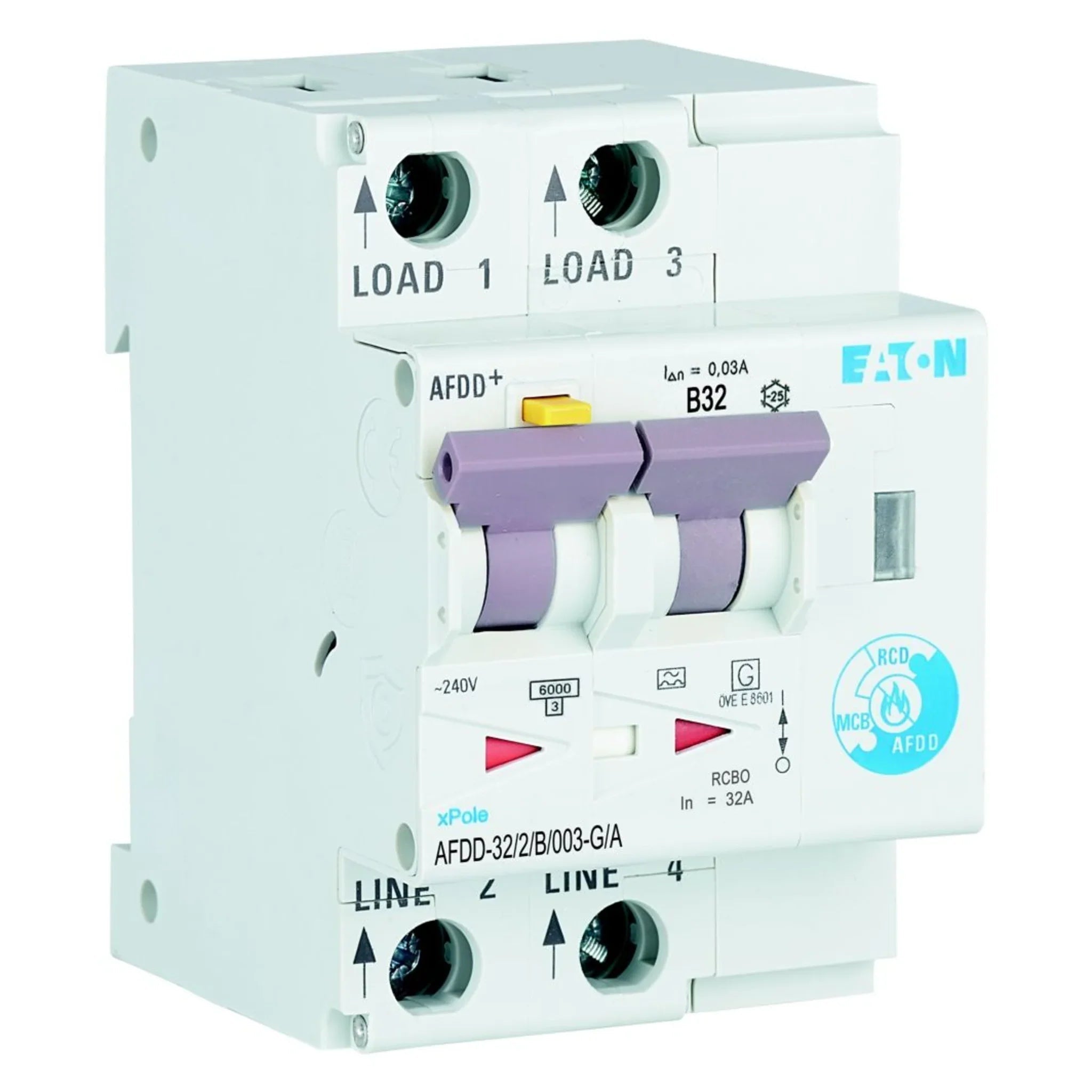 Brandschutzschalter mit FI/LS AFDD 2P Typ G/A 6 kA – Produktbild Ansicht links