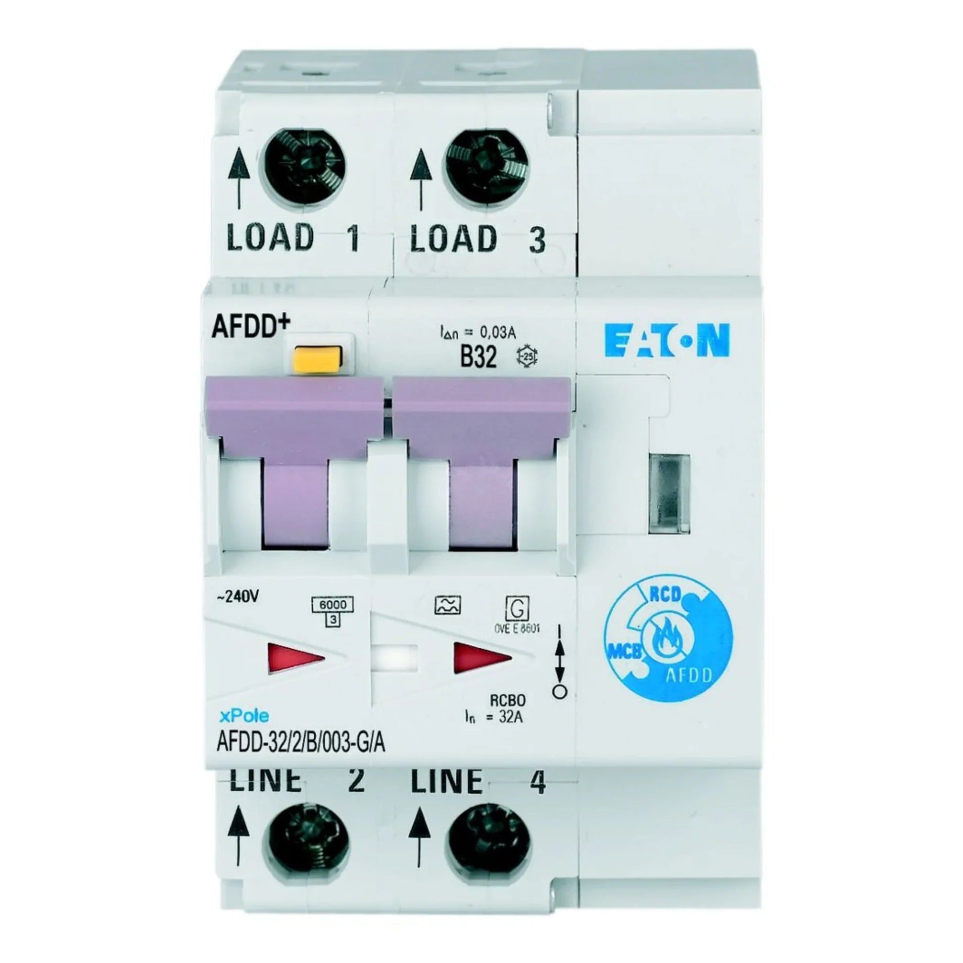 Brandschutzschalter mit FI/LS AFDD 2P Typ G/A 6 kA – Produktbild Vorderseite