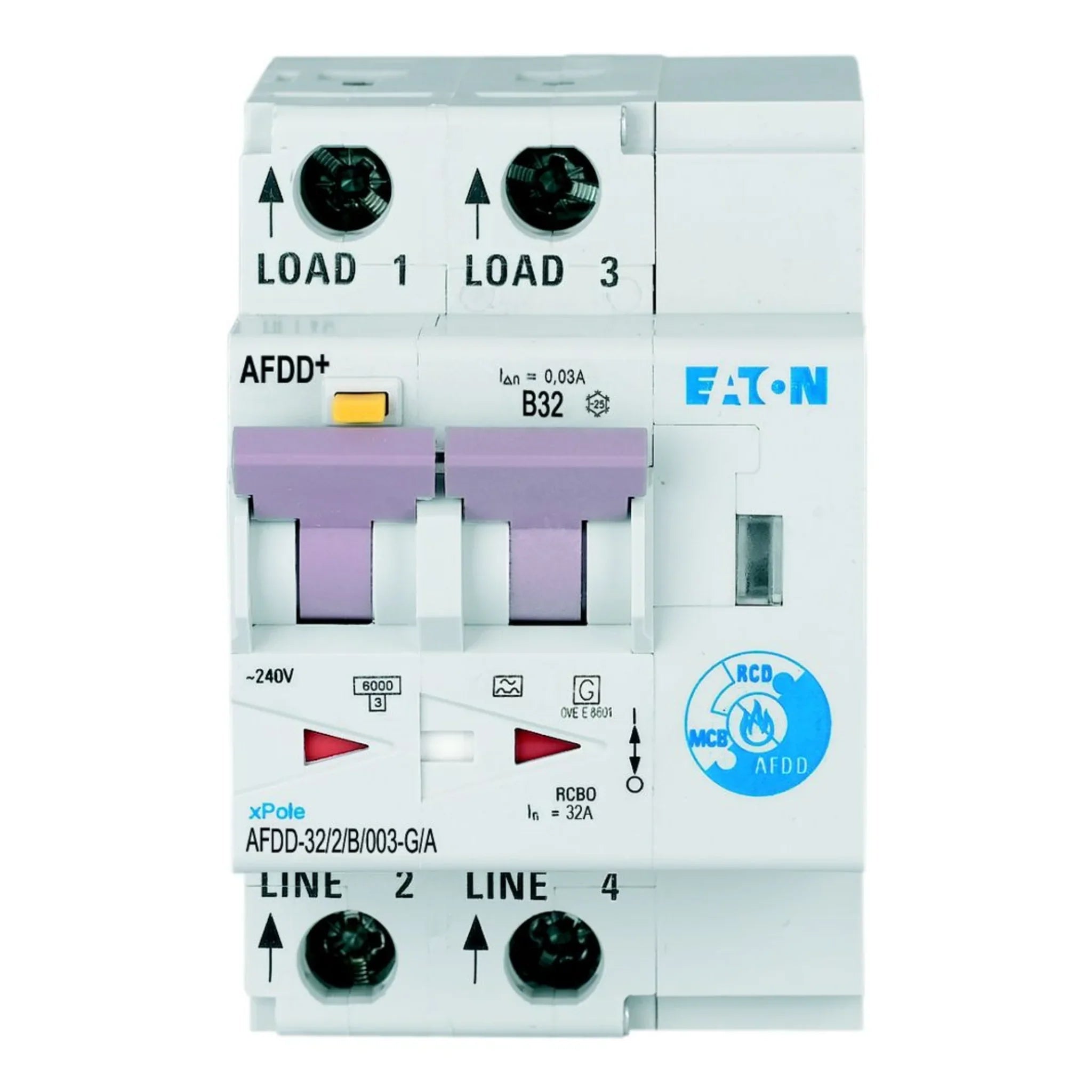 Brandschutzschalter mit FI/LS AFDD 2P Typ G/A 6 kA – Produktbild Vorderseite