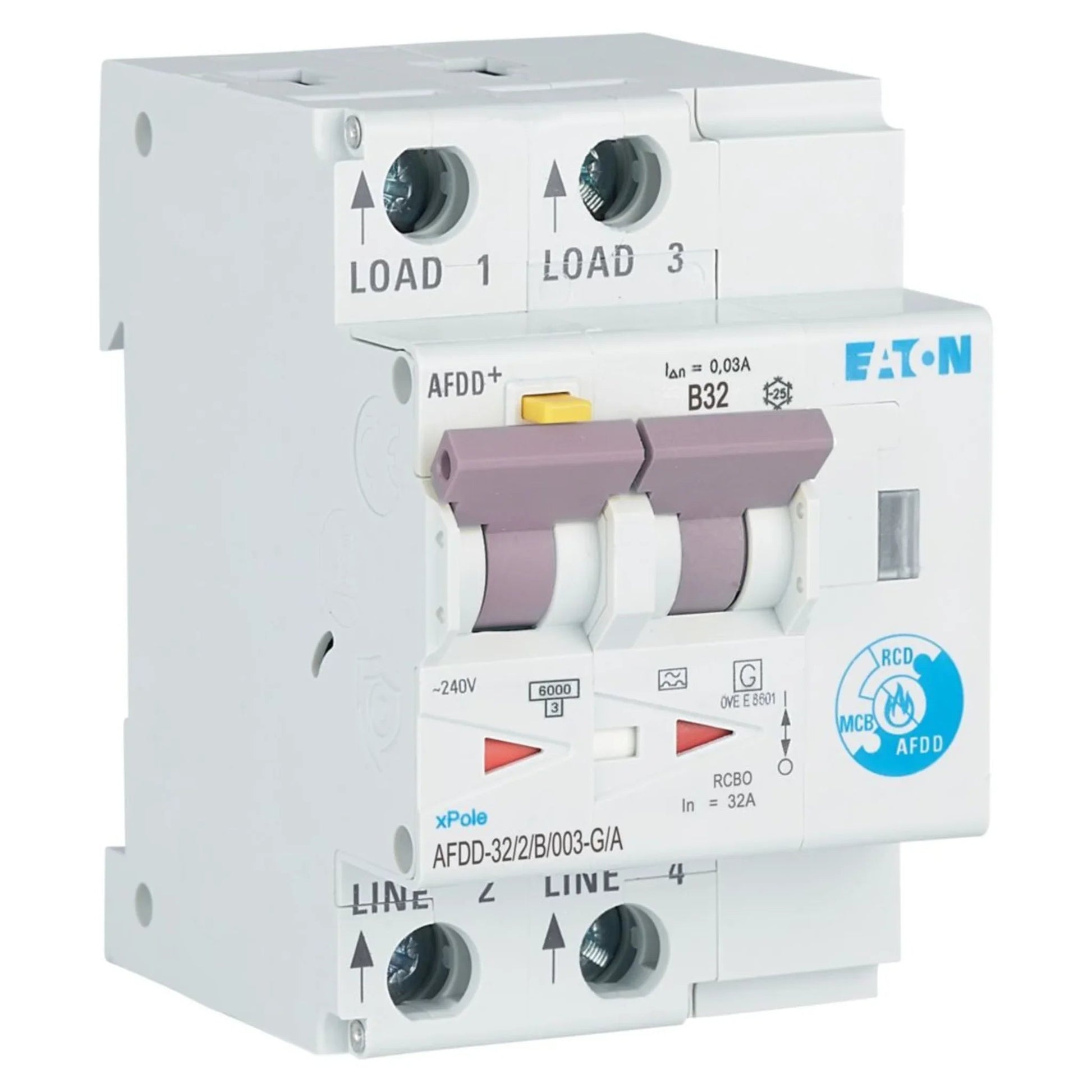 Brandschutzschalter mit FI/LS AFDD 2P Typ G/A 6 kA – Produktbild Ansicht links