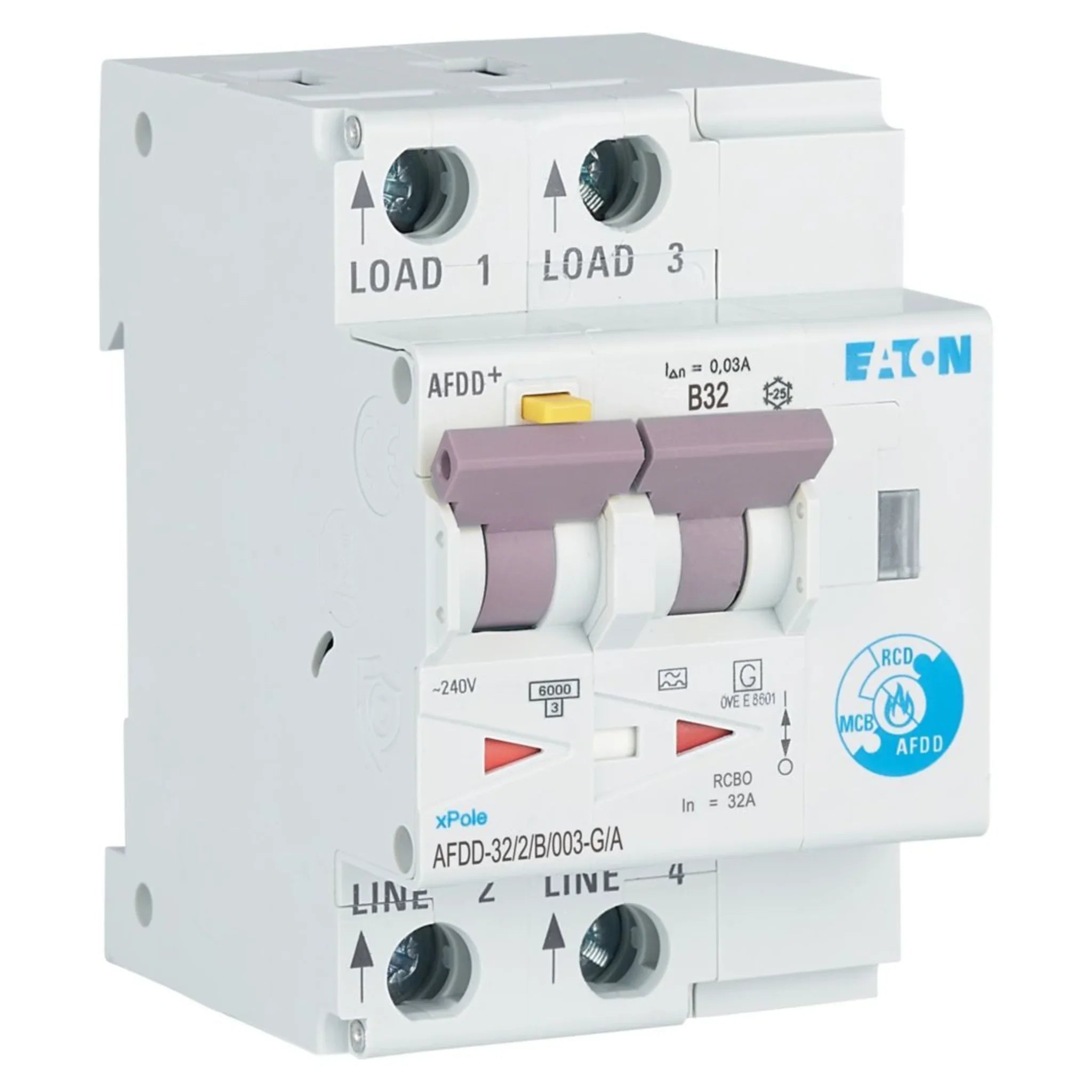 Brandschutzschalter mit FI/LS AFDD 2P Typ G/A 6 kA – Produktbild Ansicht links
