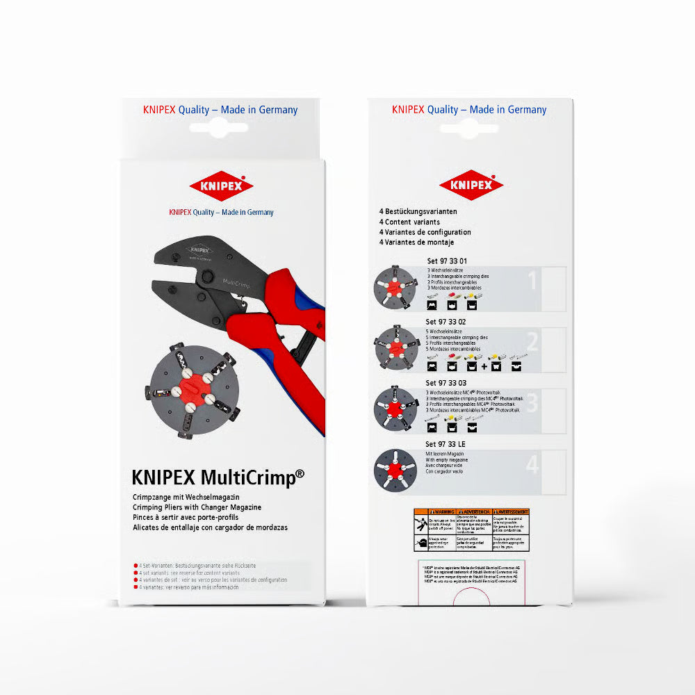 Crimpzange MultiCrimp® mit Wechseleinsätze für alle gängigen Kabelschuhe, Verbinder und Aderendhülsen