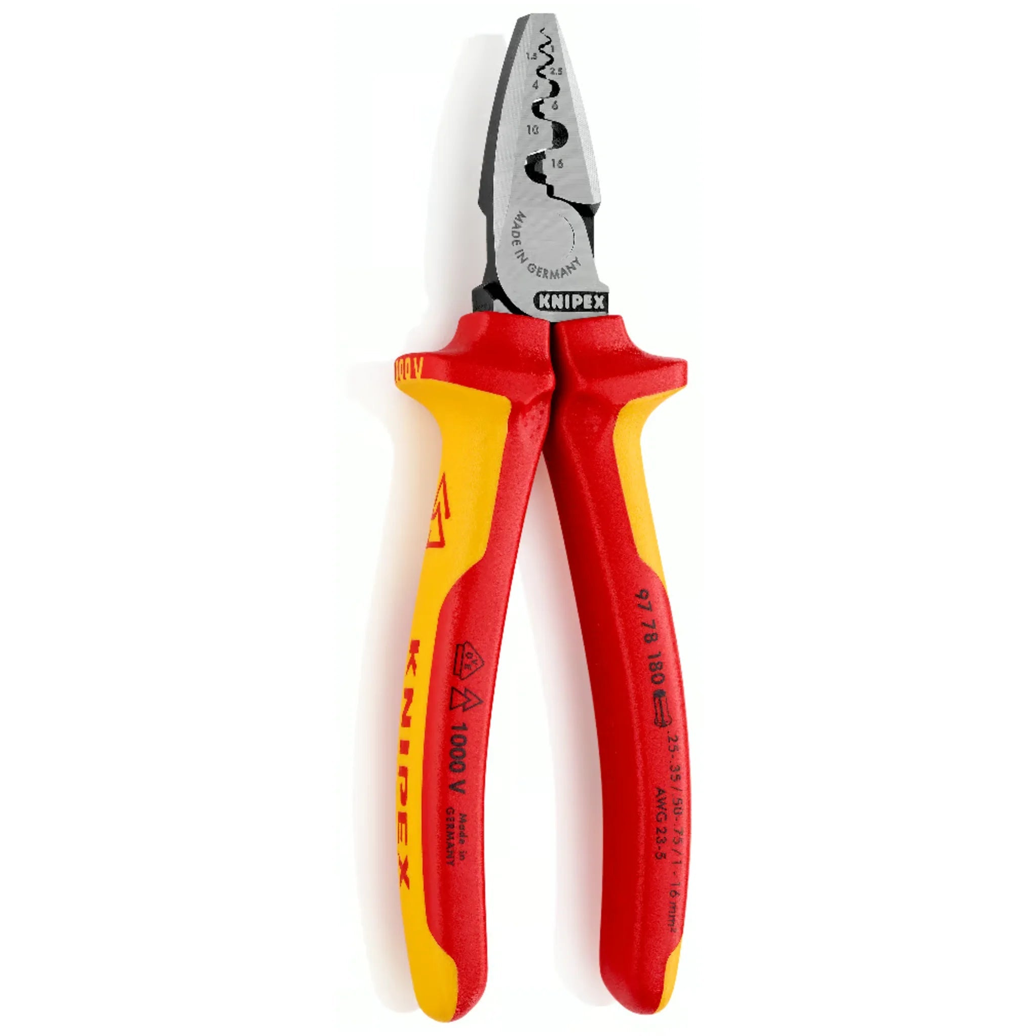 Crimpzange für Aderendhülsen 0,25 - 16,0mm² - Knipex 9778180 von Knipex bei Kabelkaufhaus - 4003773072003 - 9778180 - Crimpzange