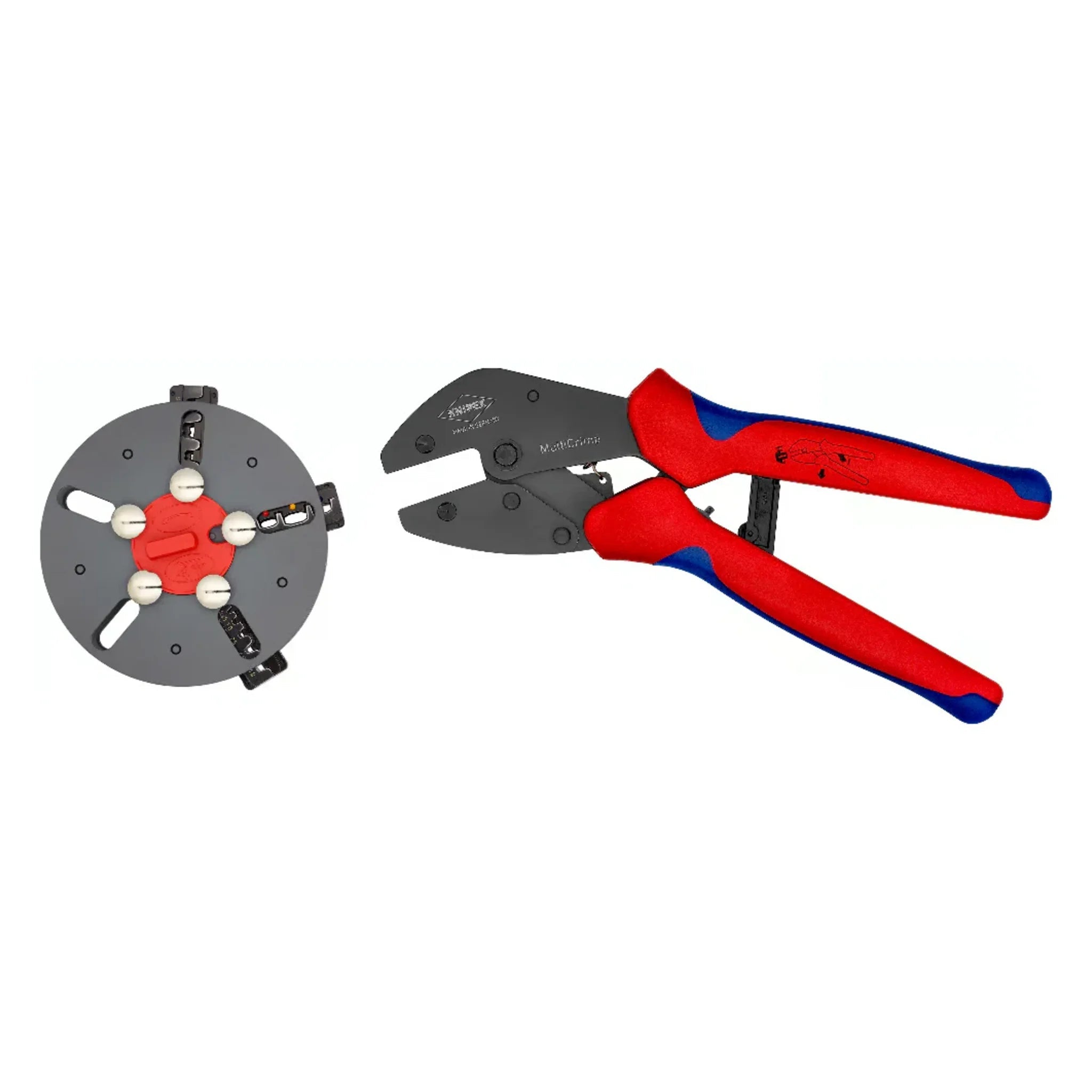 Crimpzange MultiCrimp® mit Wechseleinsätze für alle gängigen Kabelschuhe, Verbinder und Aderendhülsen von Knipex bei Kabelkaufhaus - 4003773066927 - 973301 - Crimpzange