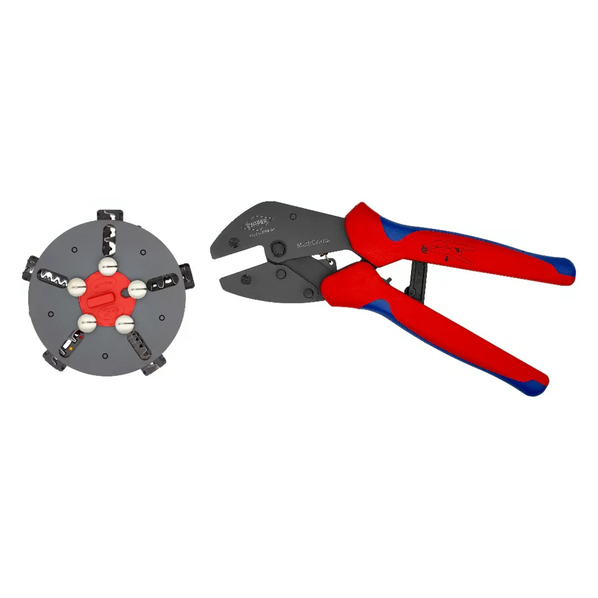 Crimpzange MultiCrimp® mit Wechseleinsätze für alle gängigen Kabelschuhe, Verbinder und Aderendhülsen von Knipex bei Kabelkaufhaus - 4003773066927 - 973301 - Crimpzange