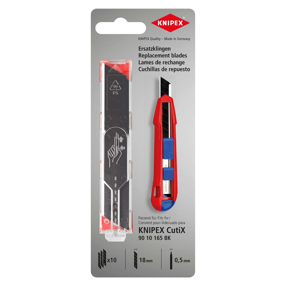 CutiX Universalmesser 90 10 165 BK, 165 mm, Ersatzklingen von Knipex bei Kabelkaufhaus - 4003773088219 - 90 10 165 E02 - Messer