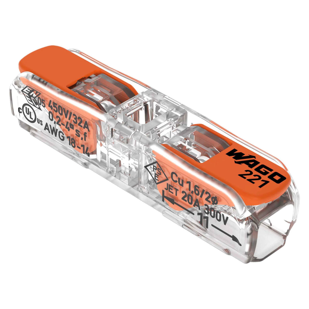 Durchgangsverbinder mit Hebel Serie 221, 0,2–4 mm², 450 V / 32 A von WAGO Klemmen bei Kabelkaufhaus - 4066966102666 - 221-2411 - Steckklemme