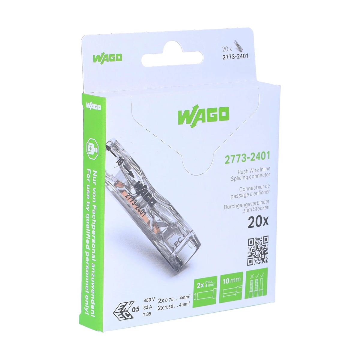 Durchgangsverbinder zum Stecken Serie 2773, 0,75–4 mm², 450 V / 32 A von WAGO Klemmen bei Kabelkaufhaus - 4066966349115 - 2773-2401/995-020 - Steckklemme