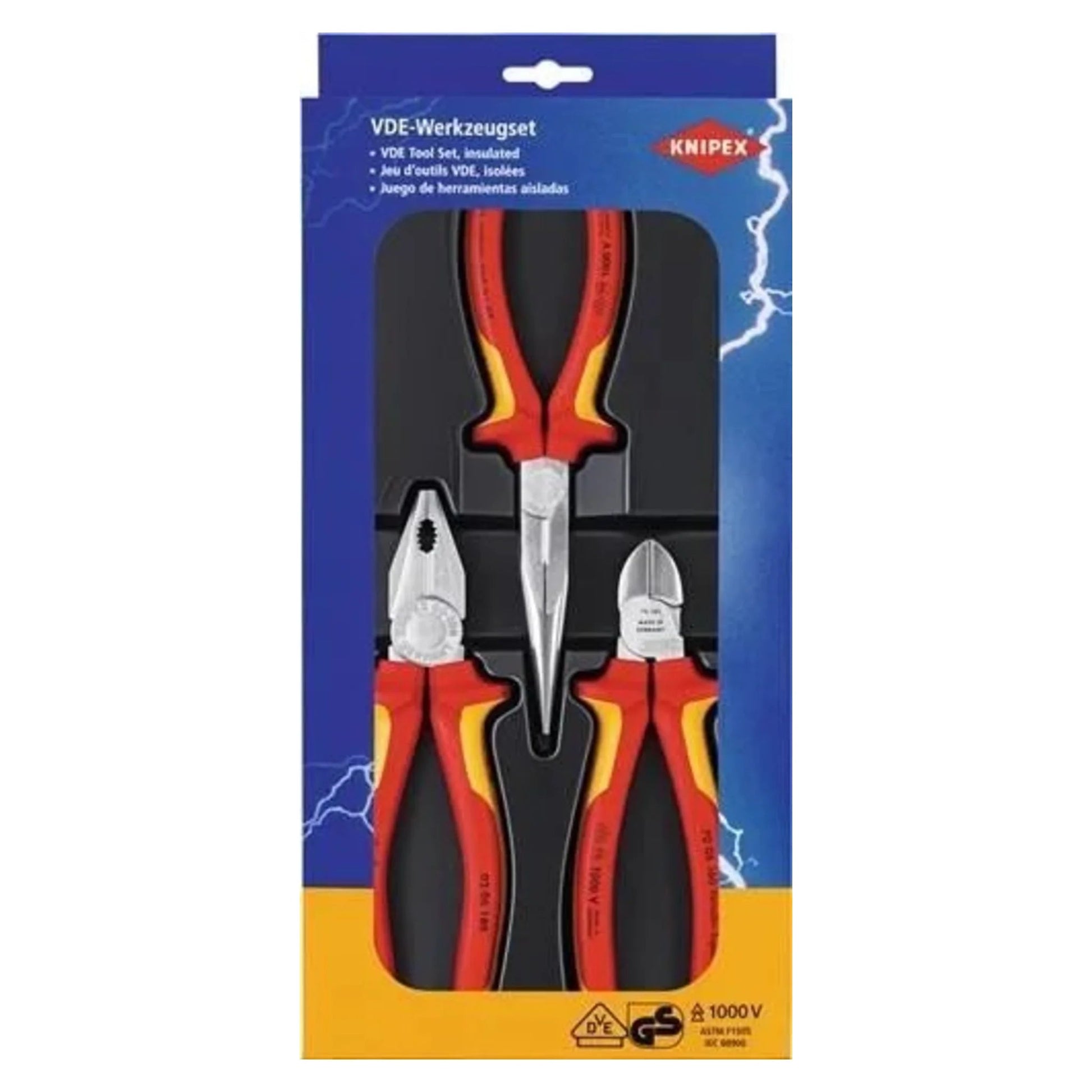 Elektro - Zangenset 3 - tlg (Seitenschneider+Kombi+Spitz) von Knipex bei Kabelkaufhaus - 4003773012412 - 00 20 12 - Zangen