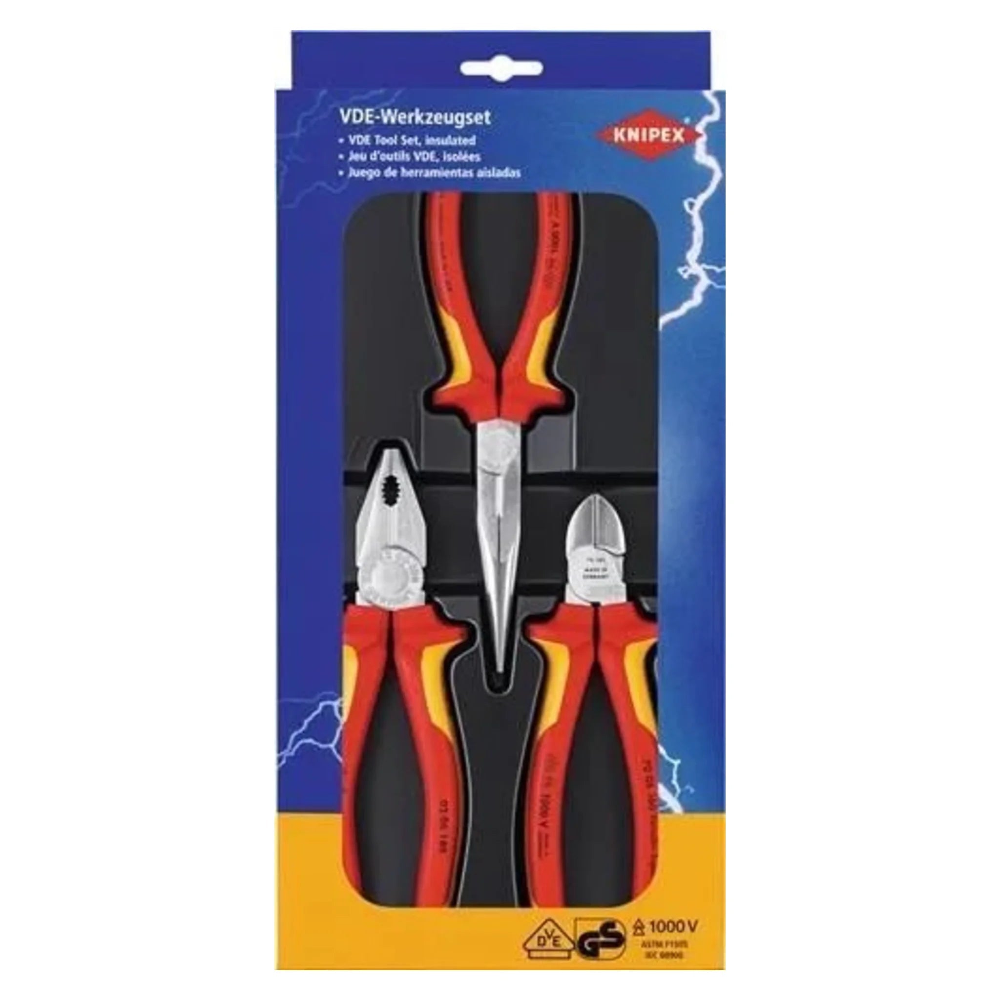 Elektro - Zangenset 3 - tlg (Seitenschneider+Kombi+Spitz) von Knipex bei Kabelkaufhaus - 4003773012412 - 00 20 12 - Zangen