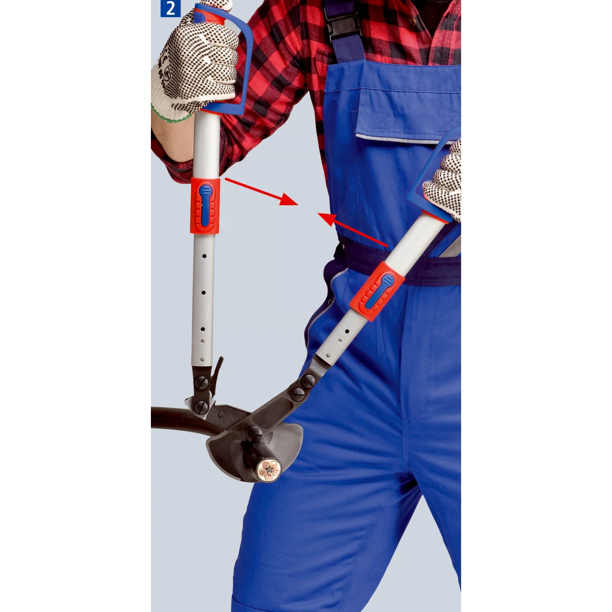 Kabelschere (Ratschenprinzip) mit Teleskopgriffe Länge 570 - 770mm Kopf brüniert 2K - Hülle Knipex 9532038 von Knipex bei Kabelkaufhaus - 4003773071556 - 9532038 - Kabelschere