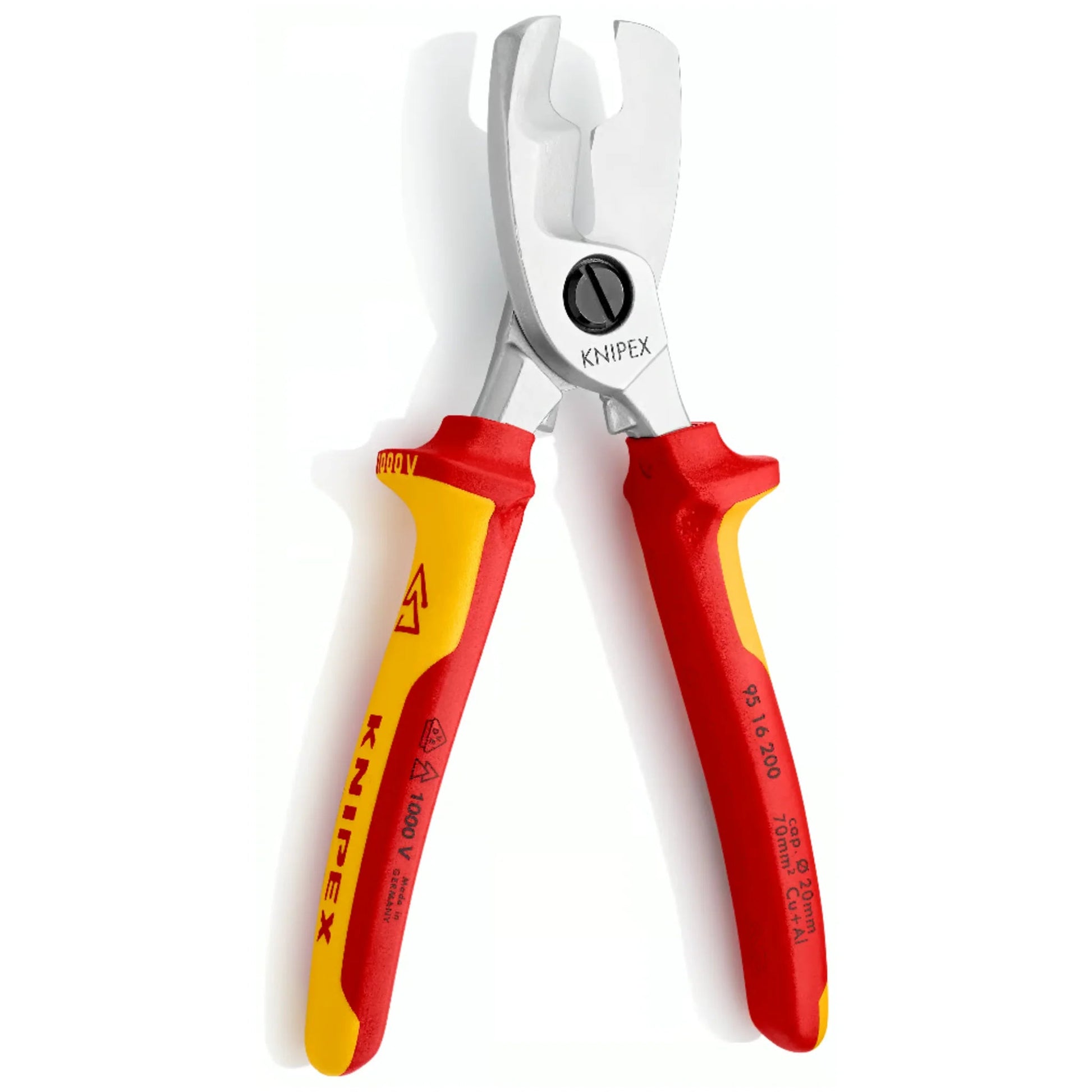 Kabelschere VDE Doppelschneide bis Ø 20 mm L.200mm Kopf verchromt Knipex 95 16 200 von Knipex bei Kabelkaufhaus - 4003773026761 - 9516200 - Kabelschere