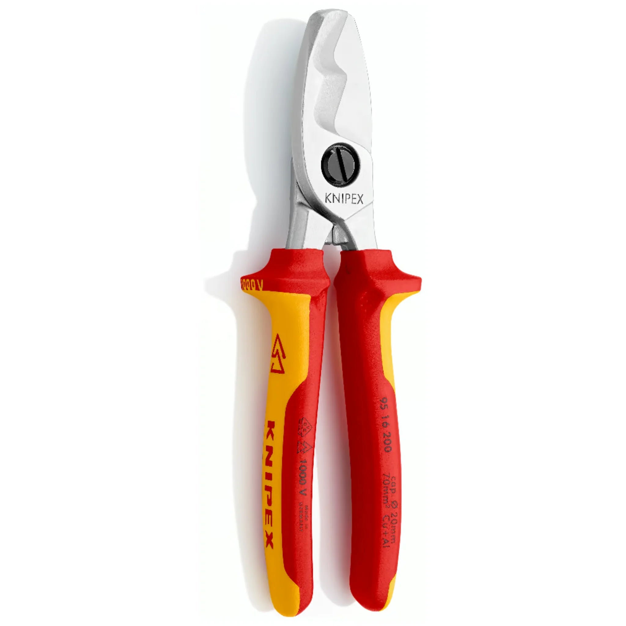Kabelschere VDE Doppelschneide bis Ø 20 mm L.200mm Kopf verchromt Knipex 95 16 200 von Knipex bei Kabelkaufhaus - 4003773026761 - 9516200 - Kabelschere
