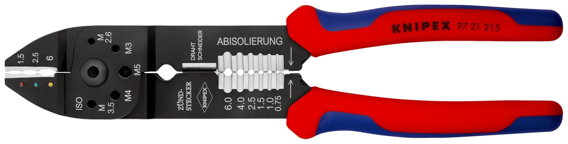 Knipex Crimpzange fuer isolierte Kabelschuhe & Verbinder 230 mm 97 21 215 von Knipex bei Kabelkaufhaus - 4003773019688 - 97 21 215 - Crimpzange