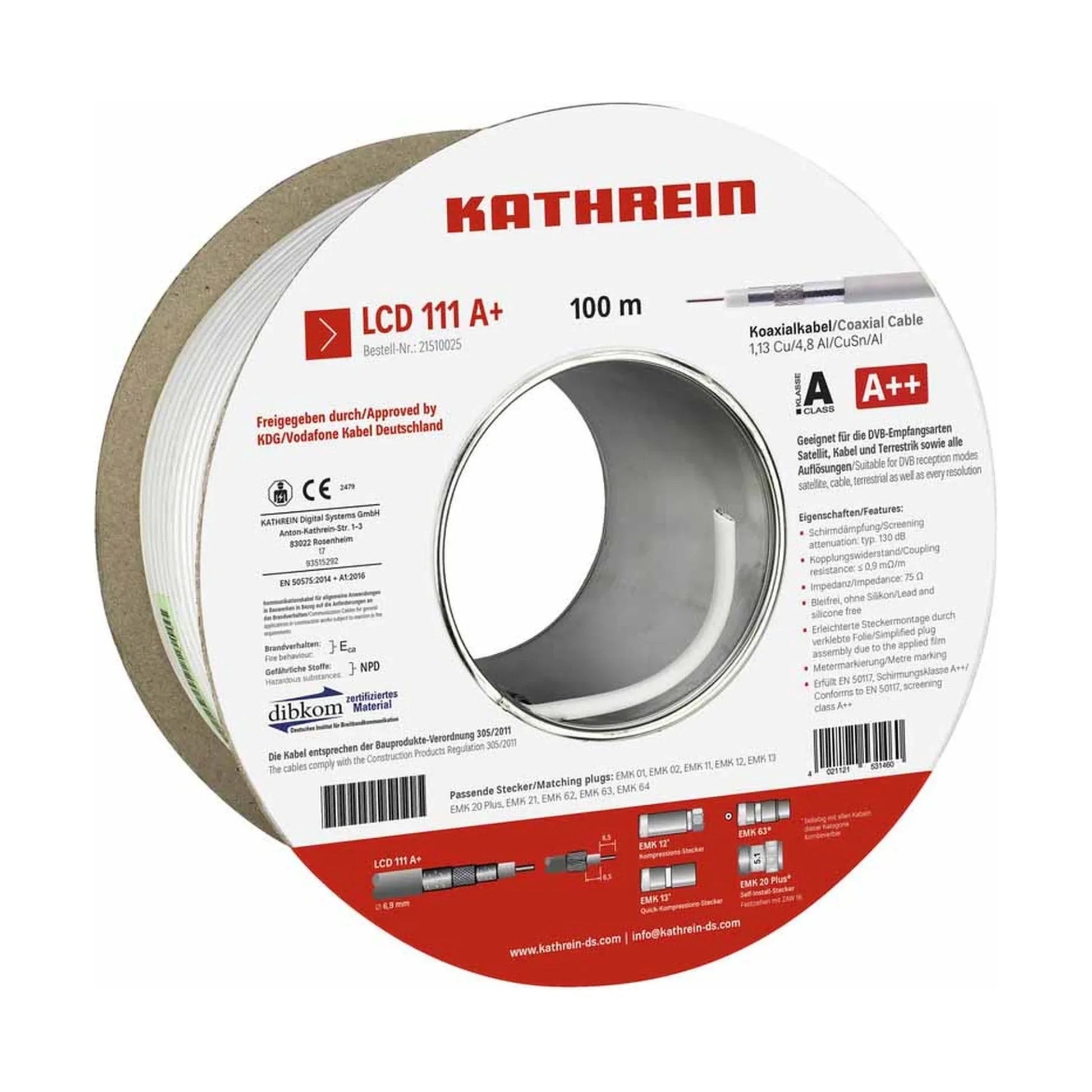 Kathrein Koaxialkabel 75 Ohm für SAT- und BK-Anlagen, Reihen LCD und LCM