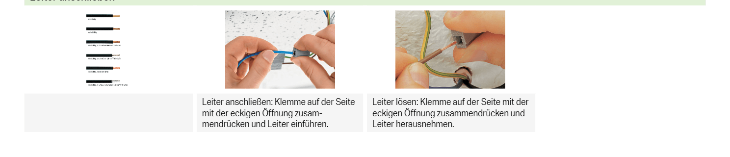 Schritt 2: Leuchtenseite anschließen (CAGE CLAMP, eckige Öffnung)